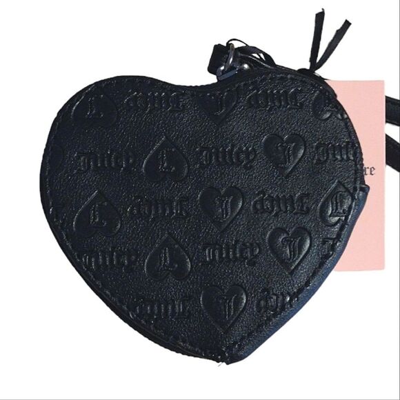 Juicy Couture Black Heart Shaped Zip Around 5" Wristlet NWT - Picture 4 of 13
